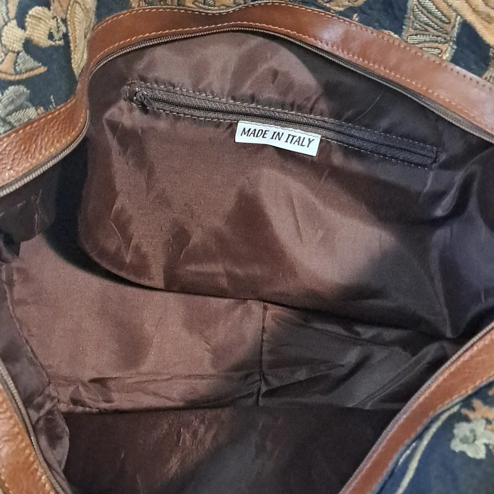 Vintage Black and Brown Tapestry Weekend Travel Bag